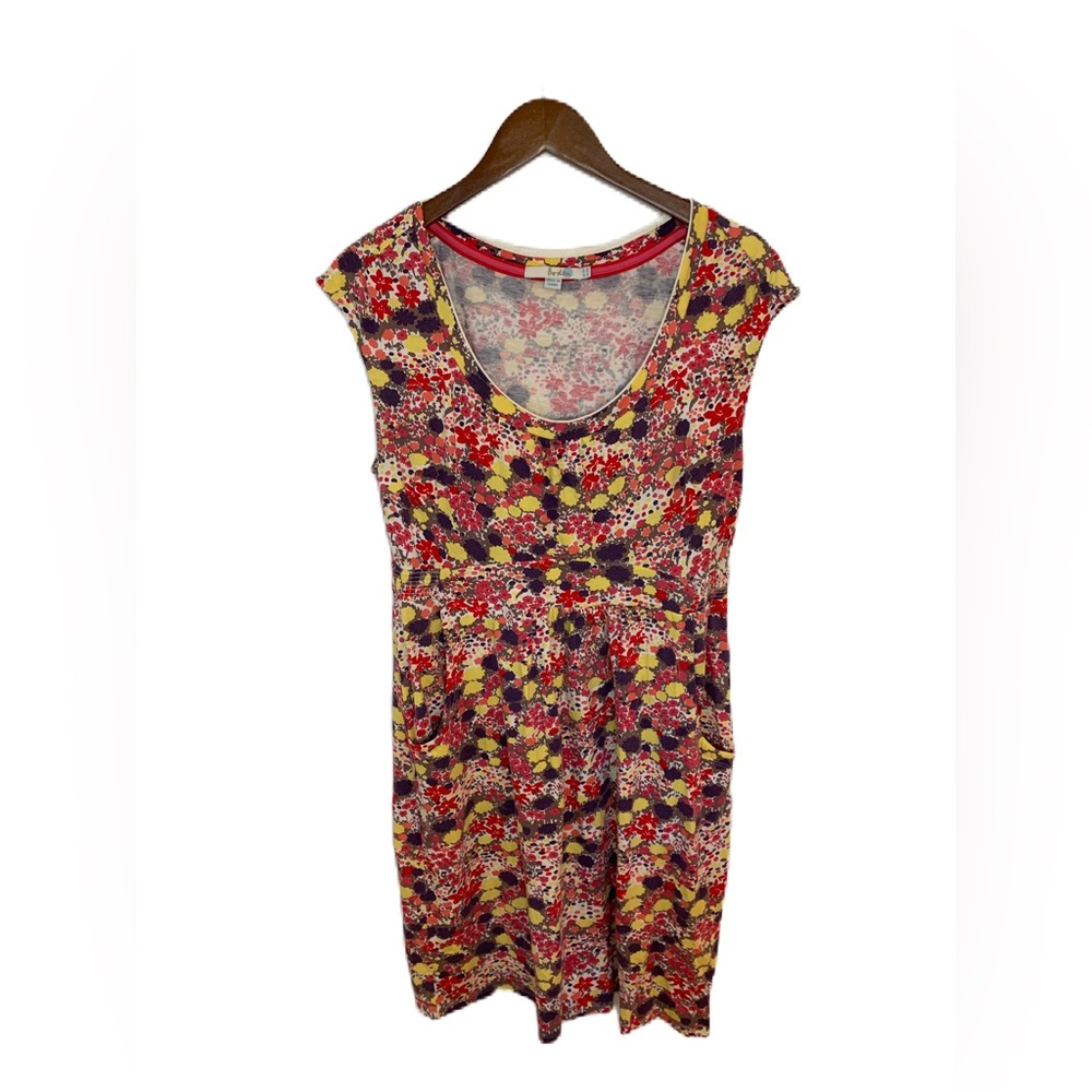 Boden Margot Dress Women’s US 10/UK 14 Floral Print Scoop Neck Pockets Stretch